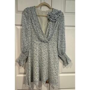 New Lucy Paris blue long sleeve Floral Romantic Soft Blue Mini Dress